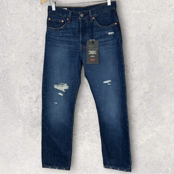 NWT Levis 501 Original Cropped Jeans Size 27 x 26 Distressed New Tags Denim Boho - Picture 3 of 16